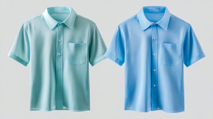 Two light blue and mint green short-sleeve shirts