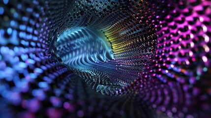 Wall Mural - Abstract colorful 3D tunnel with a glowing textured surface.