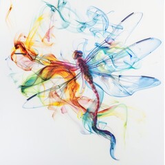 Canvas Print - Abstract colorful dragonfly design with swirling smoke.