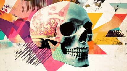 Canvas Print - Human Skull with Colorful Geometric Abstract Background