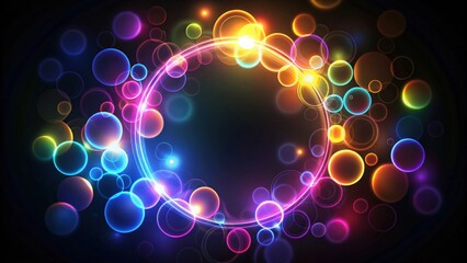Aufkleber - Abstract glowing circle shapes on black background, abstract, glowing, circle, shapes, isolated, render,light, neon