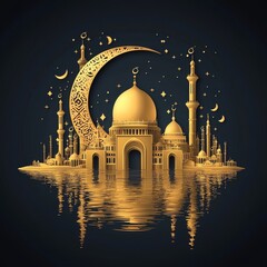 Wall Mural - Beautiful Arab mosque in the desert, night scene view, Stock background