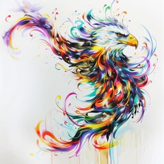 Canvas Print - Abstract eagle with vibrant colors and flowing lines.