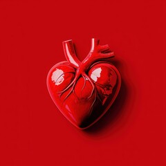 Photorealistic Red Heart Sculpture Symbolizing Love and Passion on Red Background