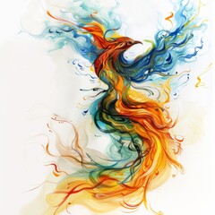 Canvas Print - Abstract painting of a mythical bird with vibrant colors and swirling patterns.