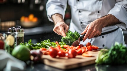 Wall Mural - Chef Preparing Fresh Vegetables in a Modern Kitchen