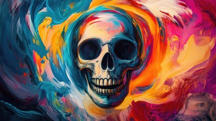 Wall Mural - Abstract Skull in a Swirling Multicolored Vortex