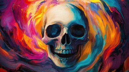 Poster - Abstract Painting of a Skull with Vivid Colors