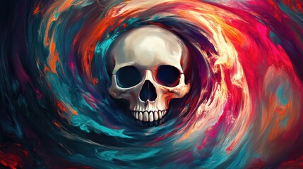 Sticker - A Skull in a Whirlwind of Abstract Colors