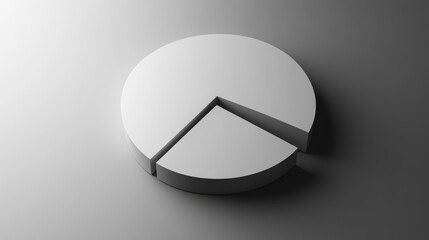 Poster - A minimalist 3D pie chart with a monochromatic color scheme, showcasing different data segments with clean lines and smooth surfaces.