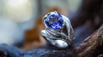 Wall Mural - Silver Ring with a Large Blue Gemstone