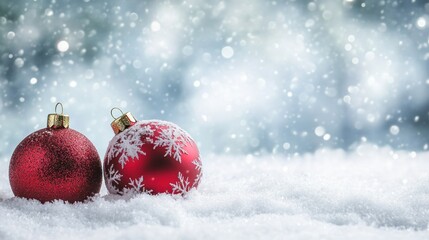 Canvas Print - Red Christmas Ornaments on Snow