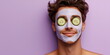 © Georgy - A male model with the mask on his face, beauty wellness center banner with copy space