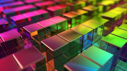 Poster - Abstract pattern of iridescent cubes with vibrant colors.