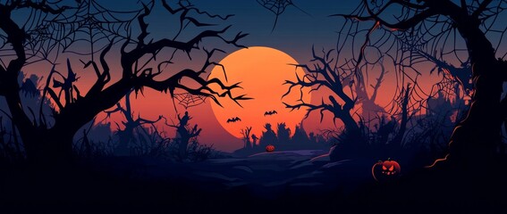 Wall Mural - Halloween decoration background template. Banner, copy space, spooky background.