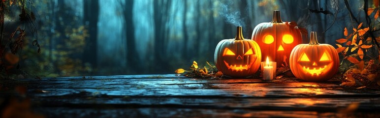 Wall Mural - 3D Halloween pumpkin with blurred background