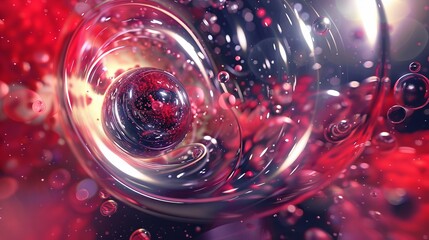 Wall Mural - Abstract swirl of red liquid with bubbles and a glowing center.