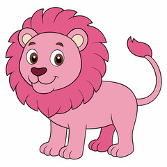 Pink Lion Vector Illustration on White Background