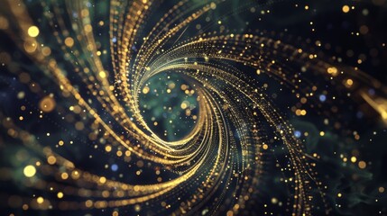 Poster - Abstract swirling gold and blue lights on a black background.