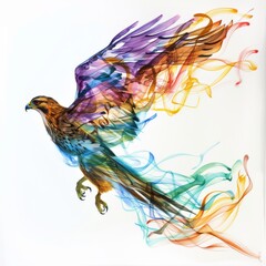 Poster - Abstract watercolor painting of a hawk with colorful smoke-like patterns behind it.