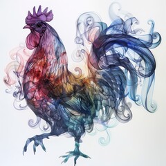 Canvas Print - Abstract Watercolor Rooster Illustration.