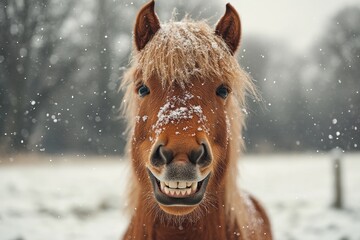 Poster - Smiling Horse in the Snow