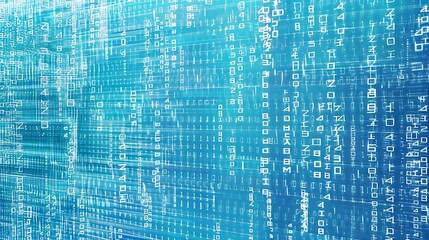 Poster - A creative depiction of random ASCII symbols in white and light grey, arranged in abstract formations over a vibrant blue backdrop, giving the appearance of a retro digital screen
