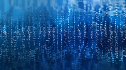 Poster - A detailed graphic of random ASCII characters layered over a gradient blue background, with varying font sizes and opacities, generating a sense of depth and complexity within the composition