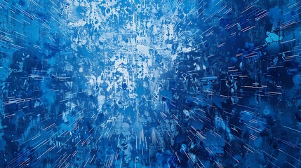 Poster - An abstract illustration in ASCII art style, where a diverse mix of alphanumeric characters and symbols are dispersed across a textured blue background, forming a chaotic yet visually appealing