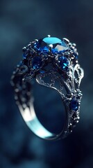 Wall Mural - Intricate Blue Sapphire Ring with Delicate Filigree