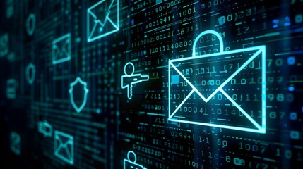 Poster - An ominous computer screen with a deceptive email asking for sensitive information, surrounded by