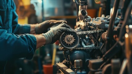 Wall Mural - Mechanic Working on an Engine in a Garage