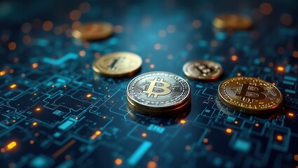 Bitcoin and cryptocurrency concept with digital tech background