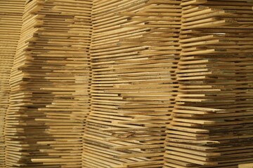 Canvas Print - Stacks of many wooden planks, closeup view