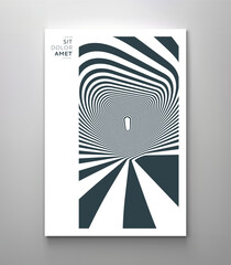 Wall Mural - The geometric background by stripes. Black and white modern pattern with optical illusion. 3d vector illustration for brochure, annual report, magazine, poster, presentation, flyer or banner.