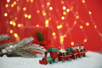 Wall Mural - Different Christmas festive decor on artificial snow