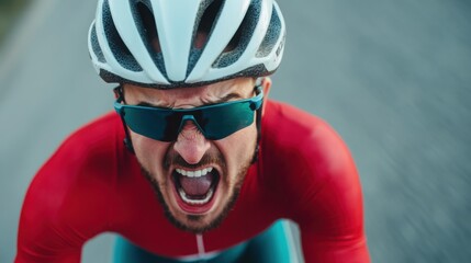 A cyclist falling off their bike, moment of impact captured, intense expression of pain, outdoor setting,