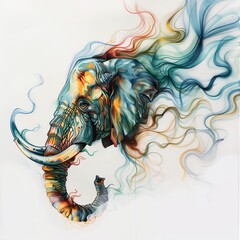 Wall Mural - An abstract illustration of an elephant with colorful smoke-like patterns.