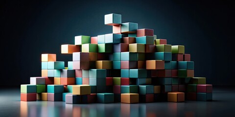 Fototapete - Abstract geometric blocks on dark background, render, geometric, blocks, abstract, background,render, shapes, colors, design