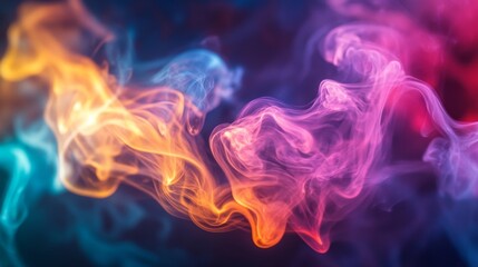 Poster - A vibrant swirl of multicolored cigarette smoke drifting through the air, creating a mesmerizing blend of hues against a dark background.