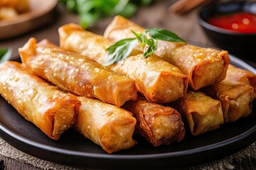 Filipino fried lumpia on plate