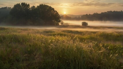 Wall Mural - Morning mist in the field abstract background	