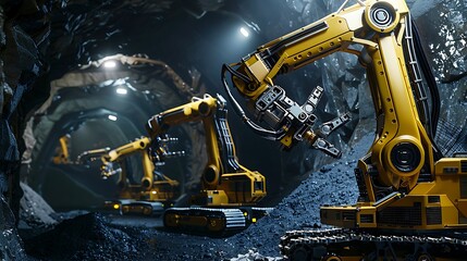 Wall Mural - An excavator at a work site stands as a symbol of power and efficiency. Its massive arm and bucket move with precision, scooping up earth, rocks, or debris, transforming the landscape with each moveme