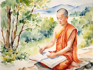 watercolor the journey to obtain Buddhist scriptures