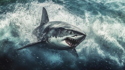 Poster - An action-packed shot of a shark in pursuit of prey, with fast movement and dynamic water effects illustrating the intensity of the hunt.
