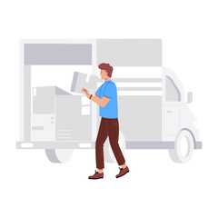 Sticker - Character based flat illustration of truck loading 

