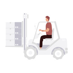 Sticker - An illustration of warehouse lift worker in flat style 

