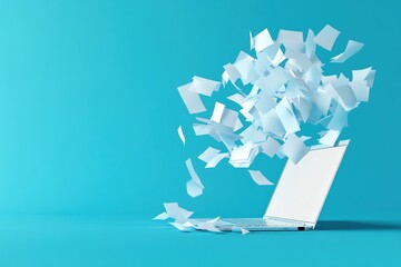 Poster - Laptop With Flying Papers