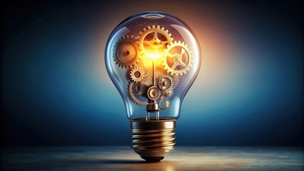Aufkleber - Innovative light bulb with glowing filament and gears inside, innovation, idea, creativity, invention