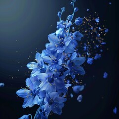 Canvas Print - Blue flowers with glitter on a dark background.